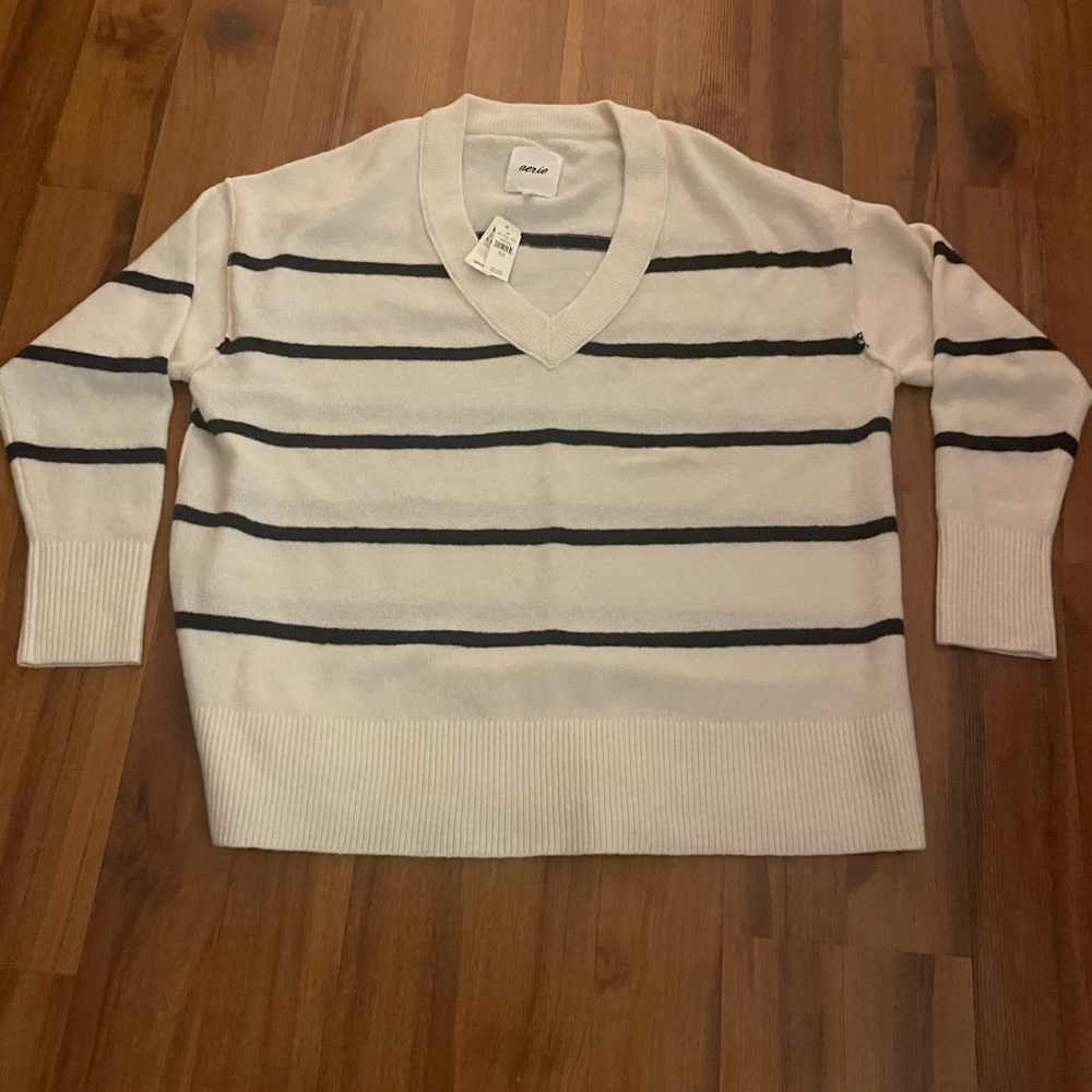 Aerie Striped V-Neck Sweater NWT